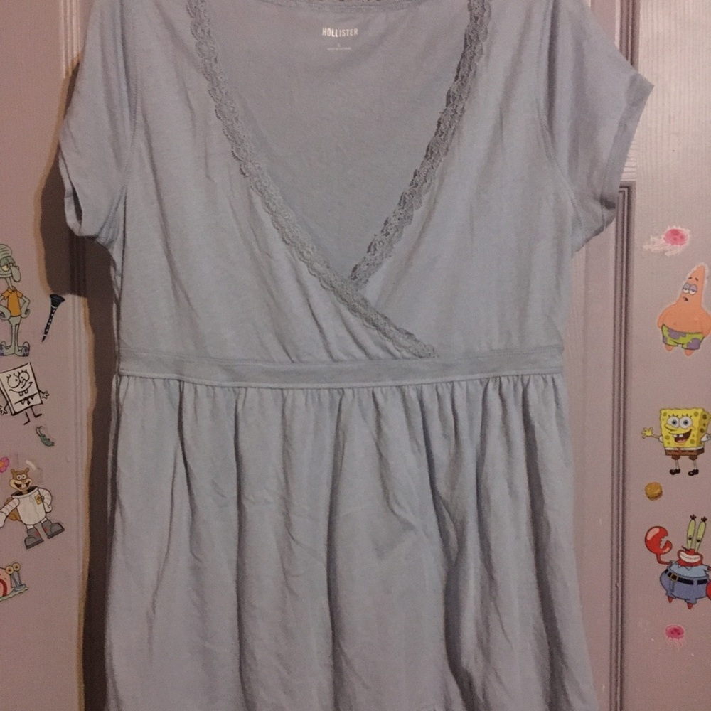 Hollister Women's Light Blue Lace-Trim Wrap Top